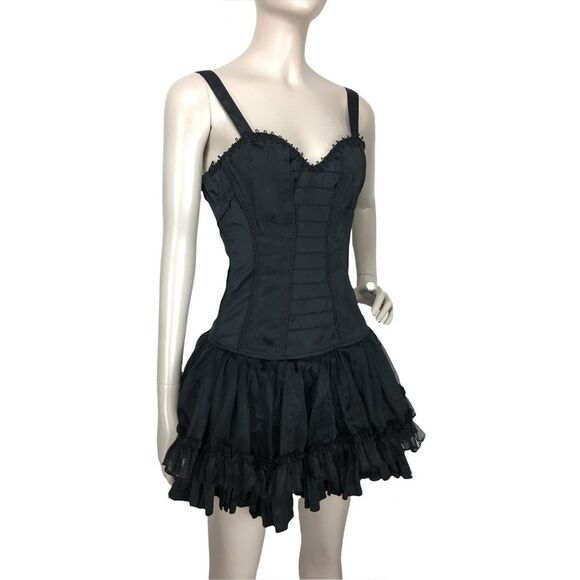 Vintage Tripp Gothic Punk Corset Bustier Tulle Tutu Ballerina Black Mini Dress - Picture 1 of 9